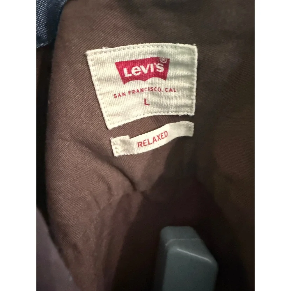 Levis Mens Relaxed Fit Long Sleeve Button Down Shirt Brown Cotton Twill Large